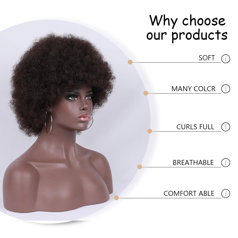 Curly Wigs for Black Women Soft Honey Blonde Short Curly Wig with Bangs Afro Loose Curls Wig for African American Women (1B/30)