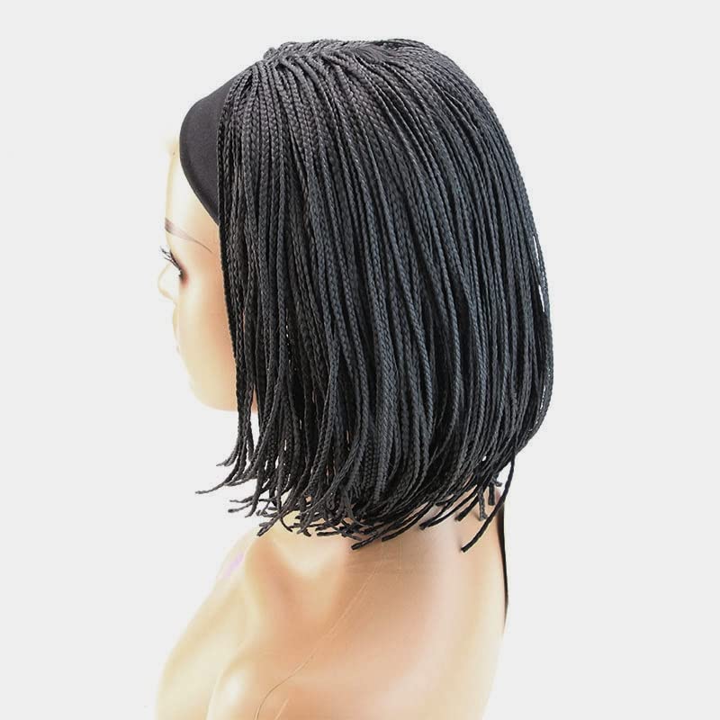 Box Braid Wig Synthetic Short Bob Wig Box Braided Wig with Bangs Cornrow Braided Wigs for Black Women (10 inches, Brown)