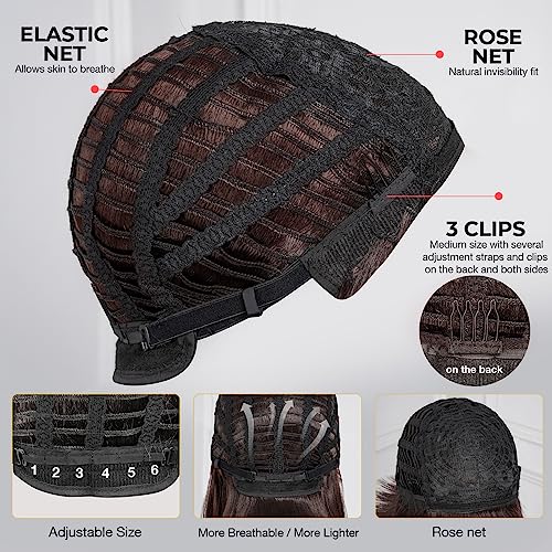 ToyoTress Bob Wig With Bangs - 12 Inch Peek-a-boo Color Short Bob Wig For Black Women Black Mix Brown Daily Costume Wigs, Light Yaki Straight Synthetic Hair Wigs Heat Resistant (12 Inch, SH30-612H)