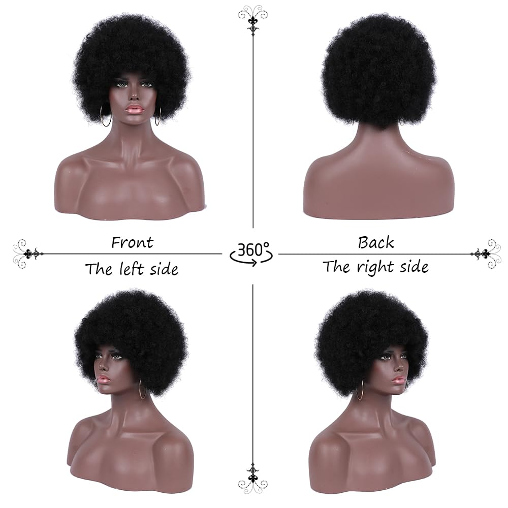 Curly Wigs for Black Women Soft Honey Blonde Short Curly Wig with Bangs Afro Loose Curls Wig for African American Women (1B/30)