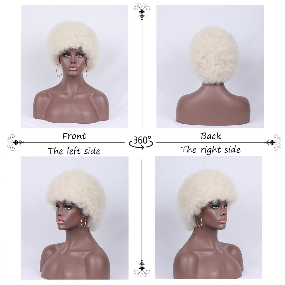 Curly Wigs for Black Women Soft Honey Blonde Short Curly Wig with Bangs Afro Loose Curls Wig for African American Women (1B/30)