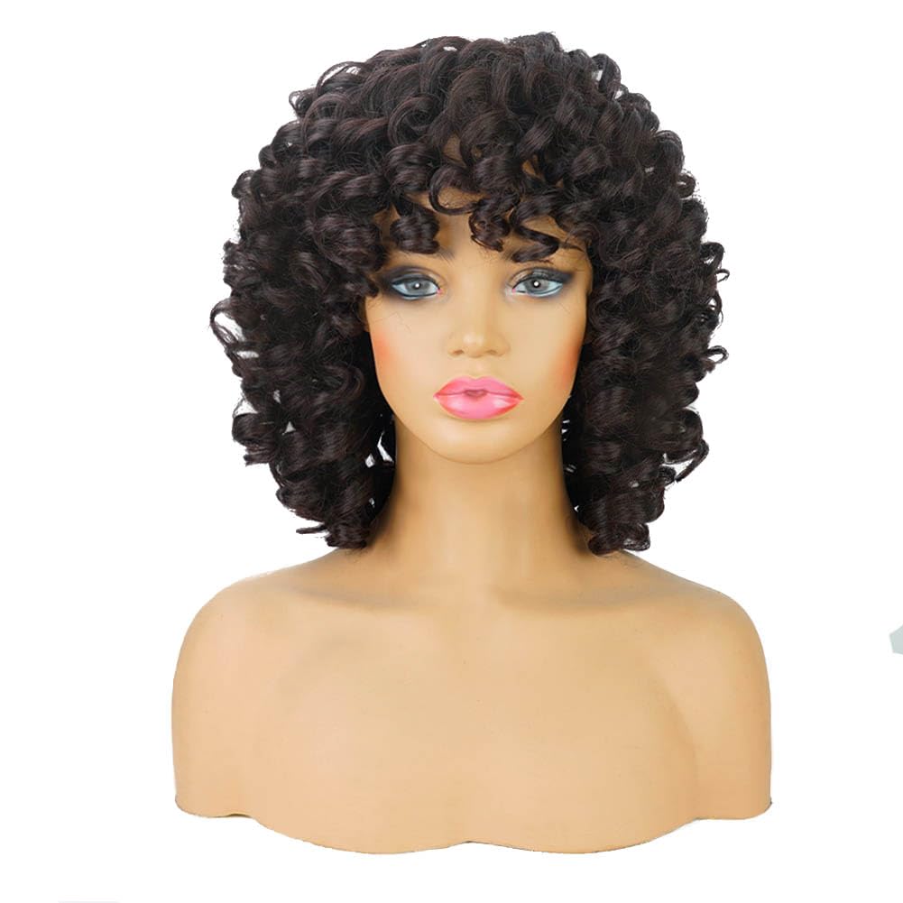 AIDUSA Short Loose Curly Wigs for Black Women Afro Wig for Black Women Curly Wig for Women Synthetic Wigs for Women Fluffy Natural Soft Hair (#1B Natural Black)