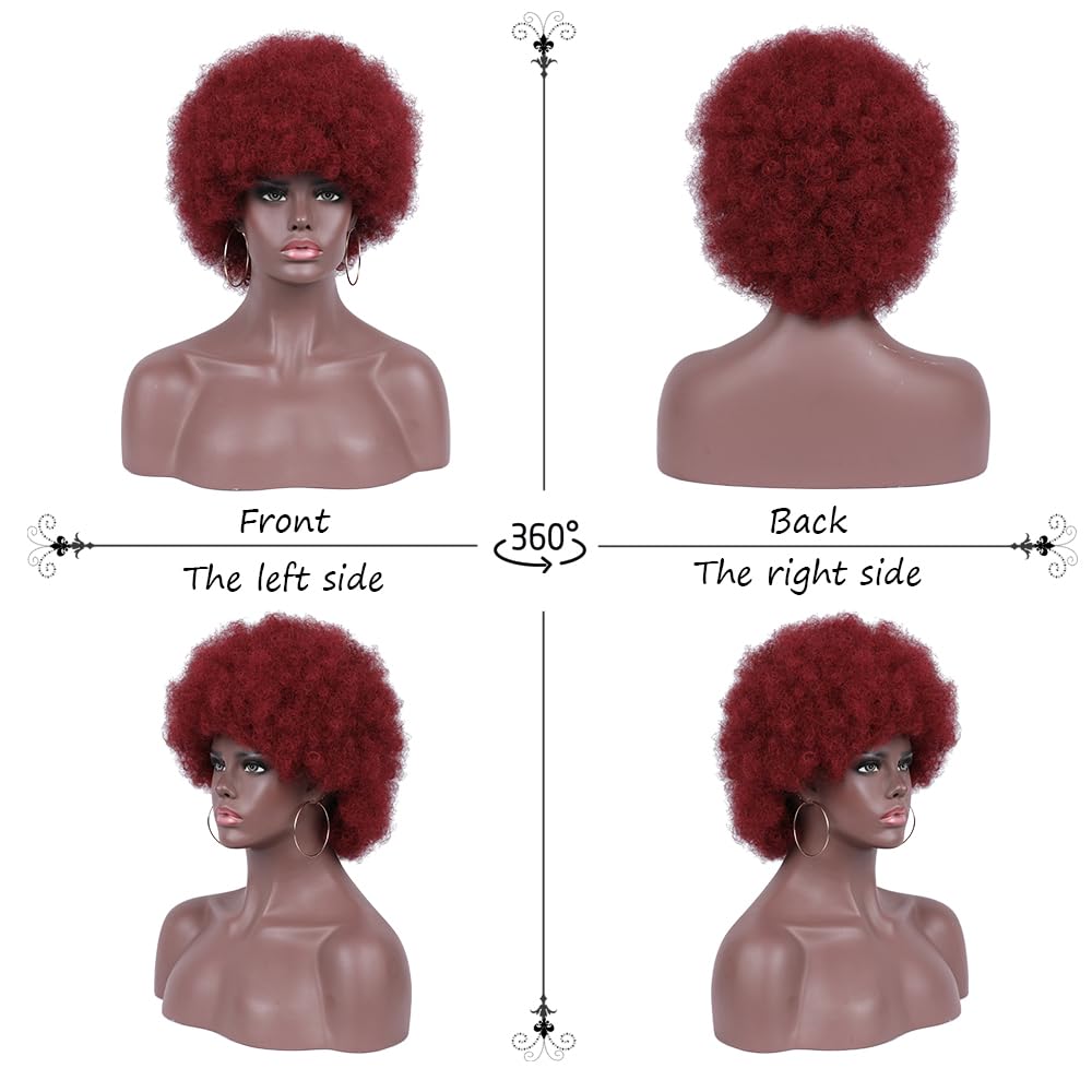 Curly Wigs for Black Women Soft Honey Blonde Short Curly Wig with Bangs Afro Loose Curls Wig for African American Women (1B/30)