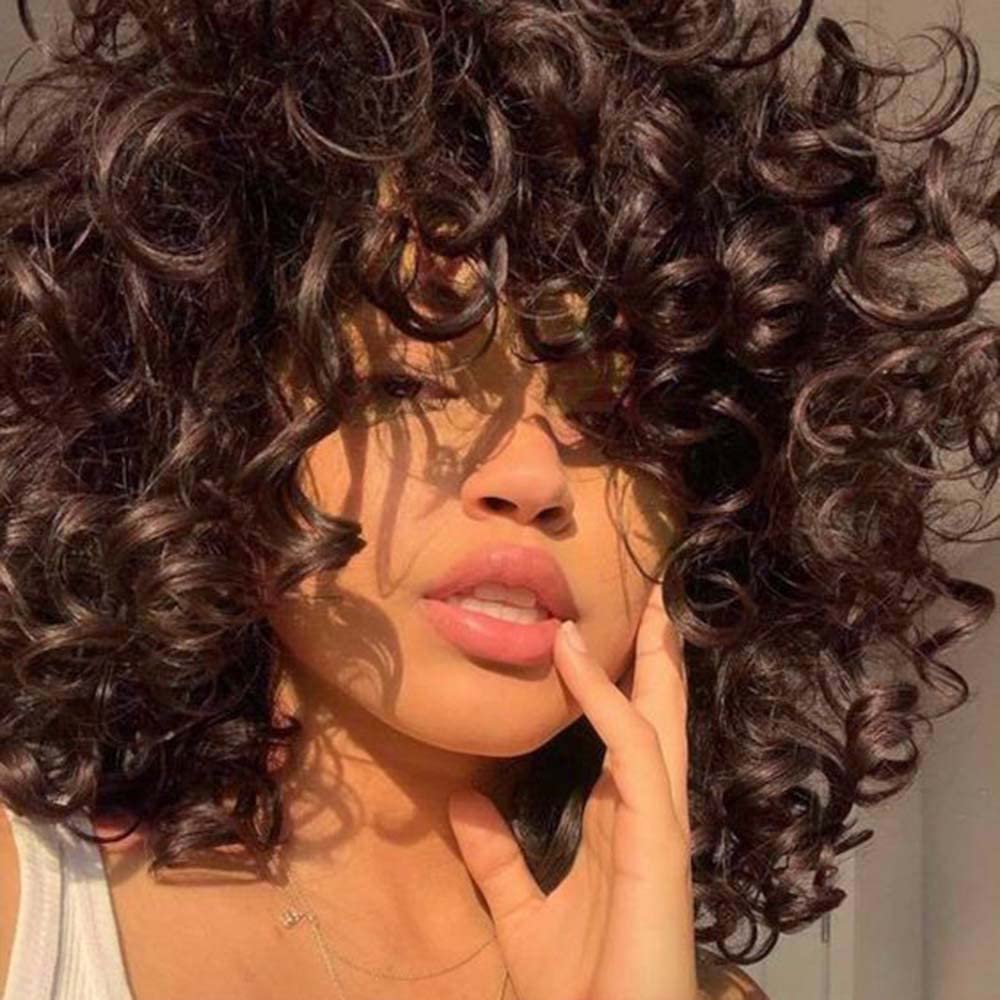 AIDUSA Short Loose Curly Wigs for Black Women Afro Wig for Black Women Curly Wig for Women Synthetic Wigs for Women Fluffy Natural Soft Hair (#1B Natural Black)