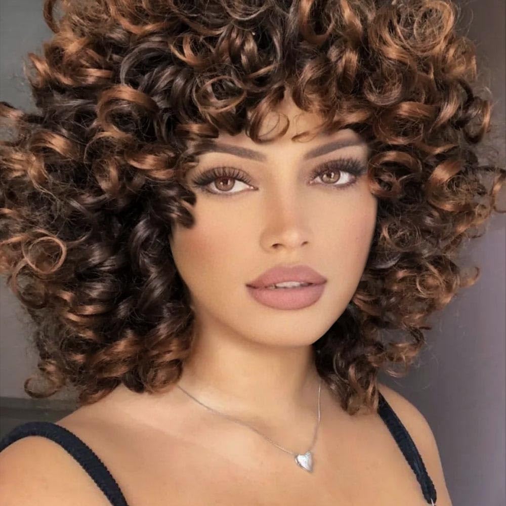 AIDUSA Short Loose Curly Wigs for Black Women Afro Wig for Black Women Curly Wig for Women Synthetic Wigs for Women Fluffy Natural Soft Hair (#1B Natural Black)