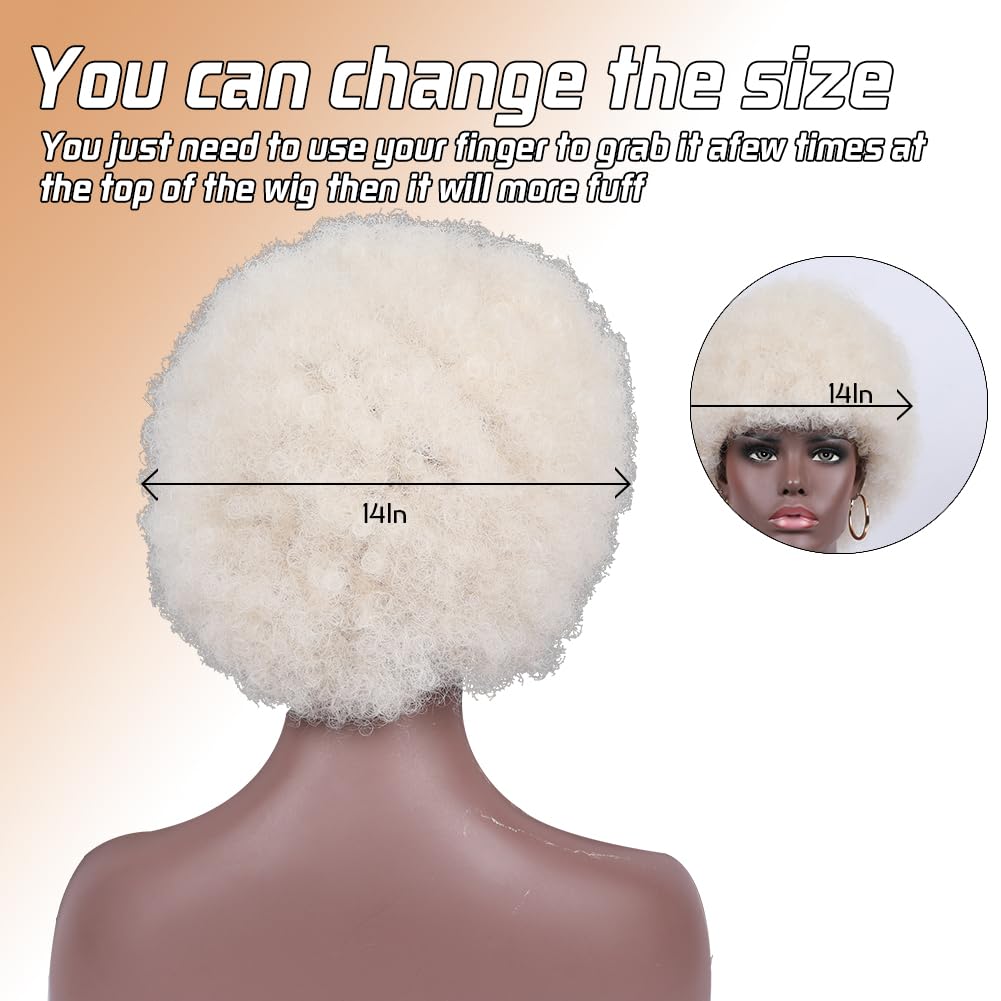 Curly Wigs for Black Women Soft Honey Blonde Short Curly Wig with Bangs Afro Loose Curls Wig for African American Women (1B/30)
