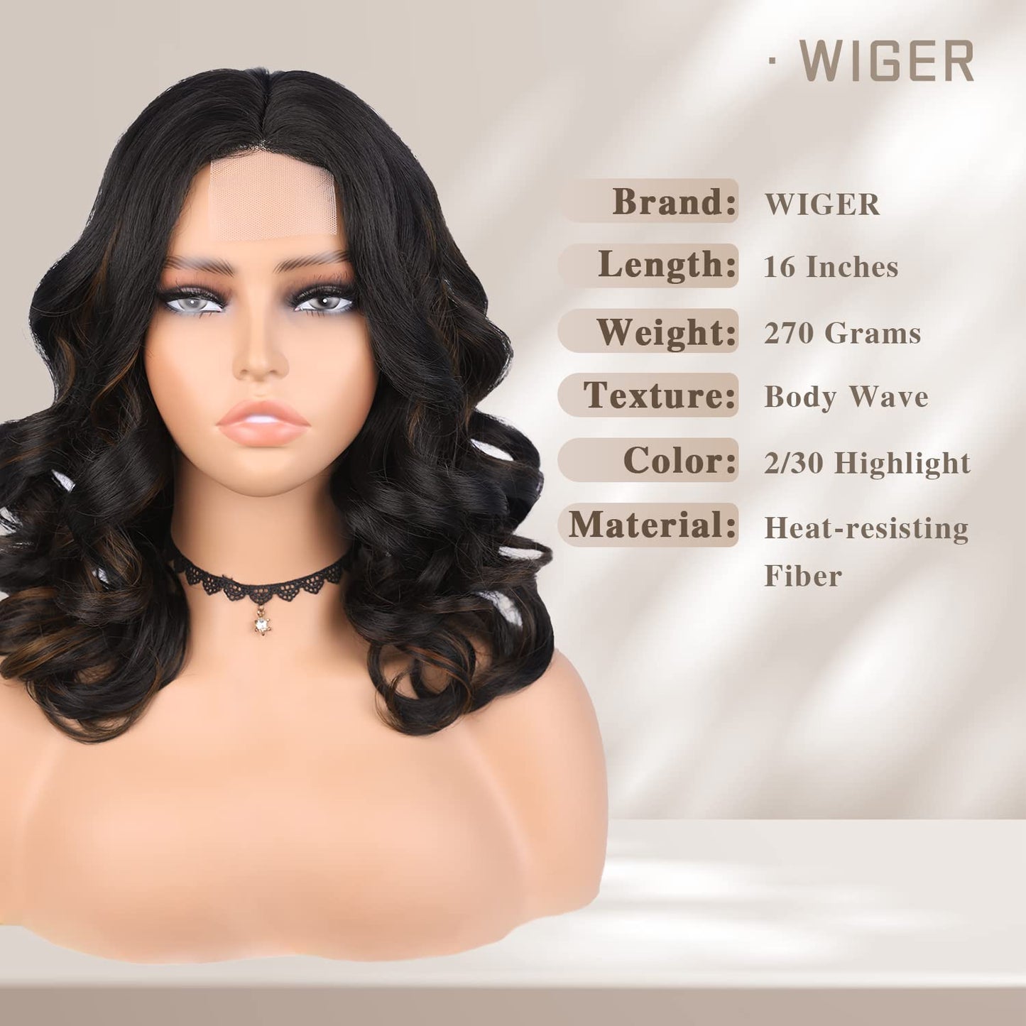 WIGER Short Wavy Wigs for Women Black Loose Wave Bob Hair Wig 14 Inch Side Part Big Curly Glueless Lace Part Hair Synthetic Curly Wig for Daily or Party