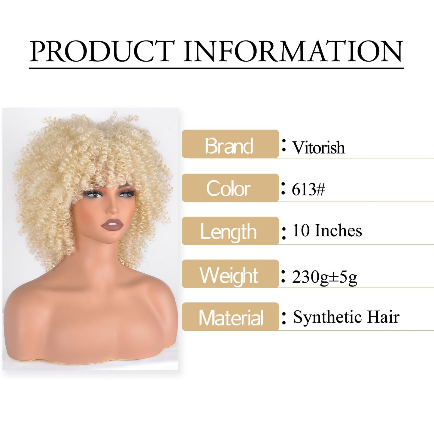 Afro Curly Wig with Bangs 12 Inches Synthetic Afro Wig for Women about 280g/Pcs Heat Resistant Black Short Kinky Curly Wigs for Daily Party