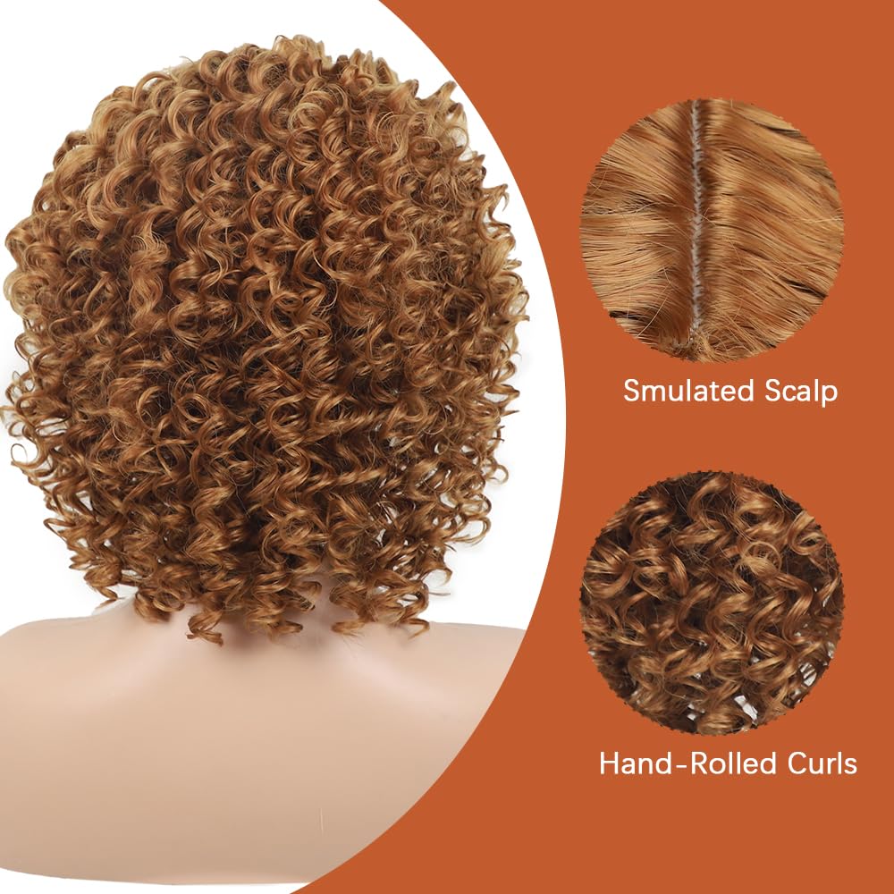 XIUFAXIRUSI XIUFAXIRUSI Ombre Blonde Afro Curly Wigs for Black Women Blonde Kinky Curly Wigs with Side Part Synthetic Fibre Full Hair Wig