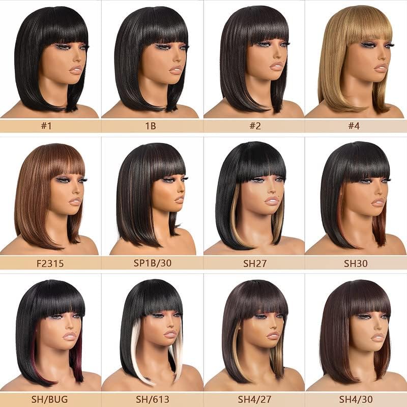 ToyoTress Bob Wig With Bangs - 12 Inch Peek-a-boo Color Short Bob Wig For Black Women Black Mix Brown Daily Costume Wigs, Light Yaki Straight Synthetic Hair Wigs Heat Resistant (12 Inch, SH30-612H)