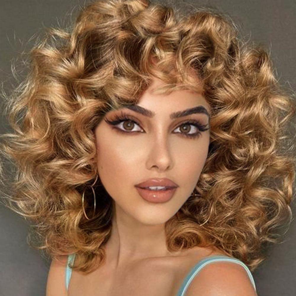 AIDUSA Short Loose Curly Wigs for Black Women Afro Wig for Black Women Curly Wig for Women Synthetic Wigs for Women Fluffy Natural Soft Hair (#1B Natural Black)