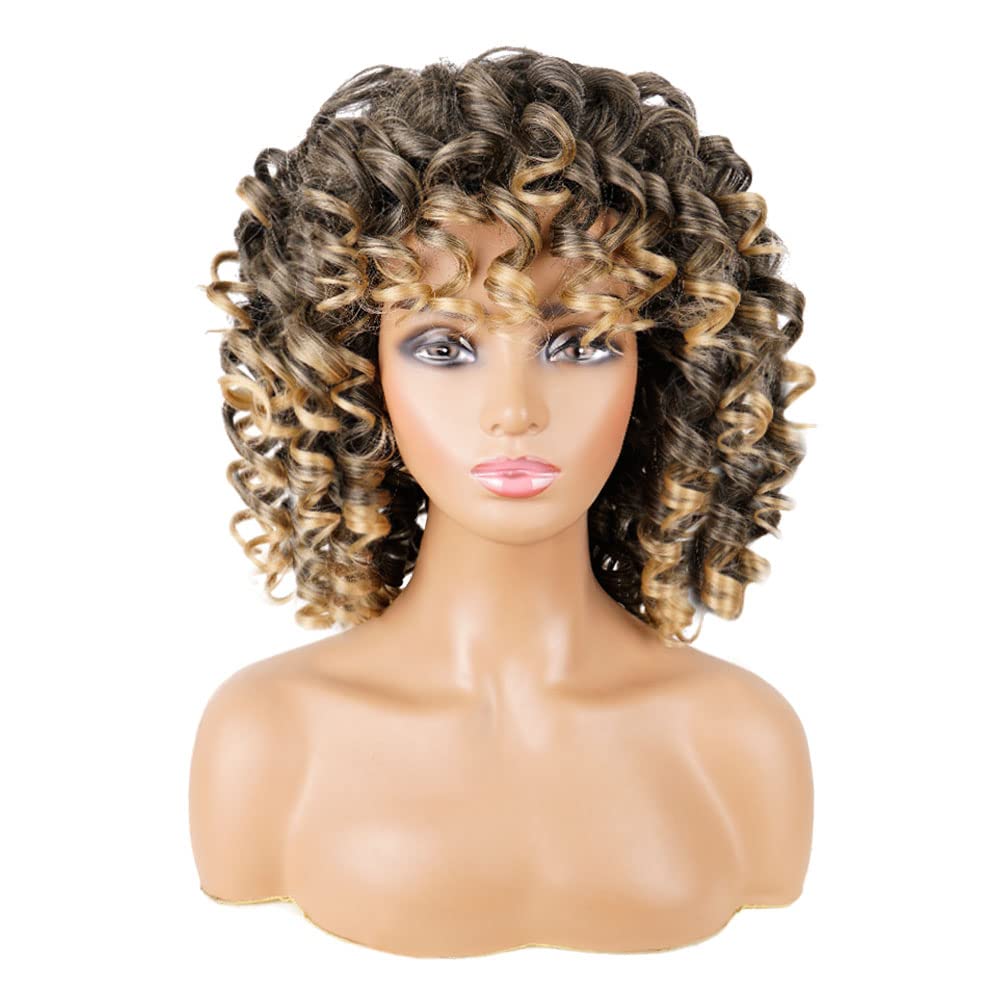 AIDUSA Short Loose Curly Wigs for Black Women Afro Wig for Black Women Curly Wig for Women Synthetic Wigs for Women Fluffy Natural Soft Hair (#1B Natural Black)