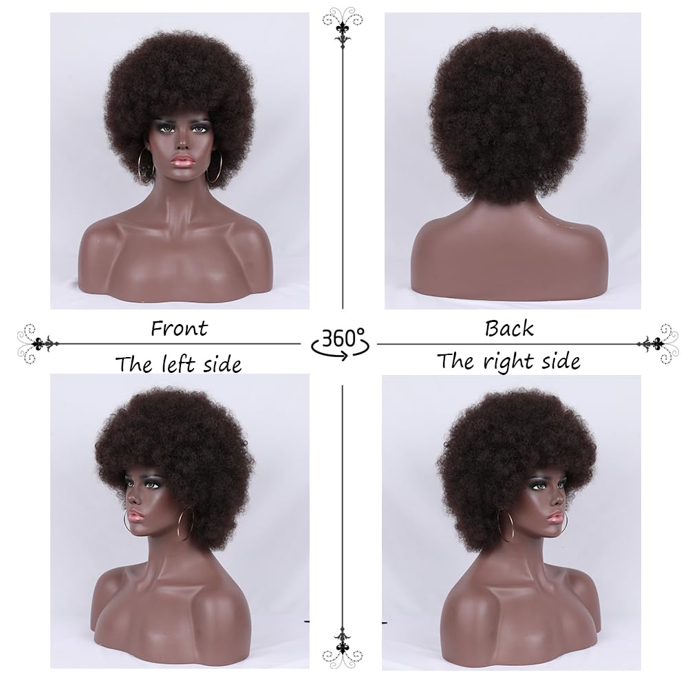 Curly Wigs for Black Women Soft Honey Blonde Short Curly Wig with Bangs Afro Loose Curls Wig for African American Women (1B/30)