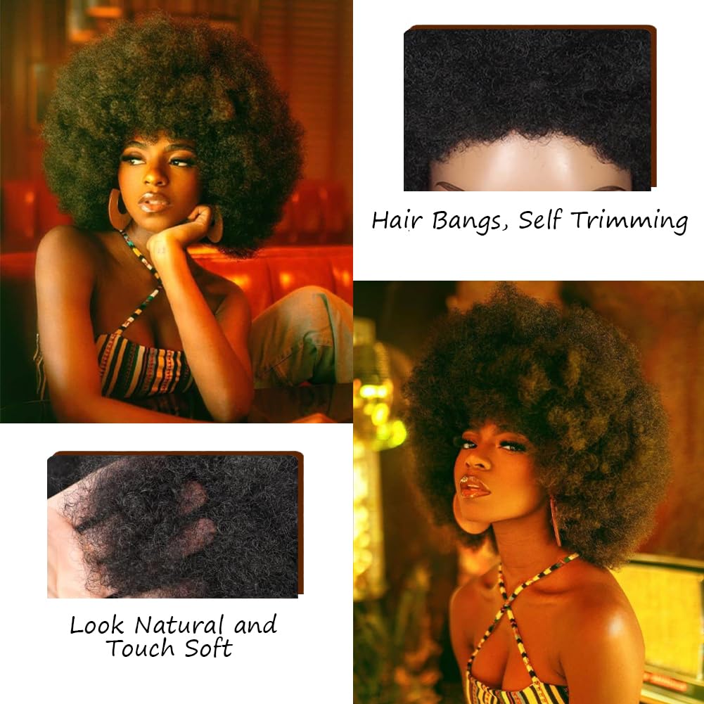 Curly Wigs for Black Women Soft Honey Blonde Short Curly Wig with Bangs Afro Loose Curls Wig for African American Women (1B/30)