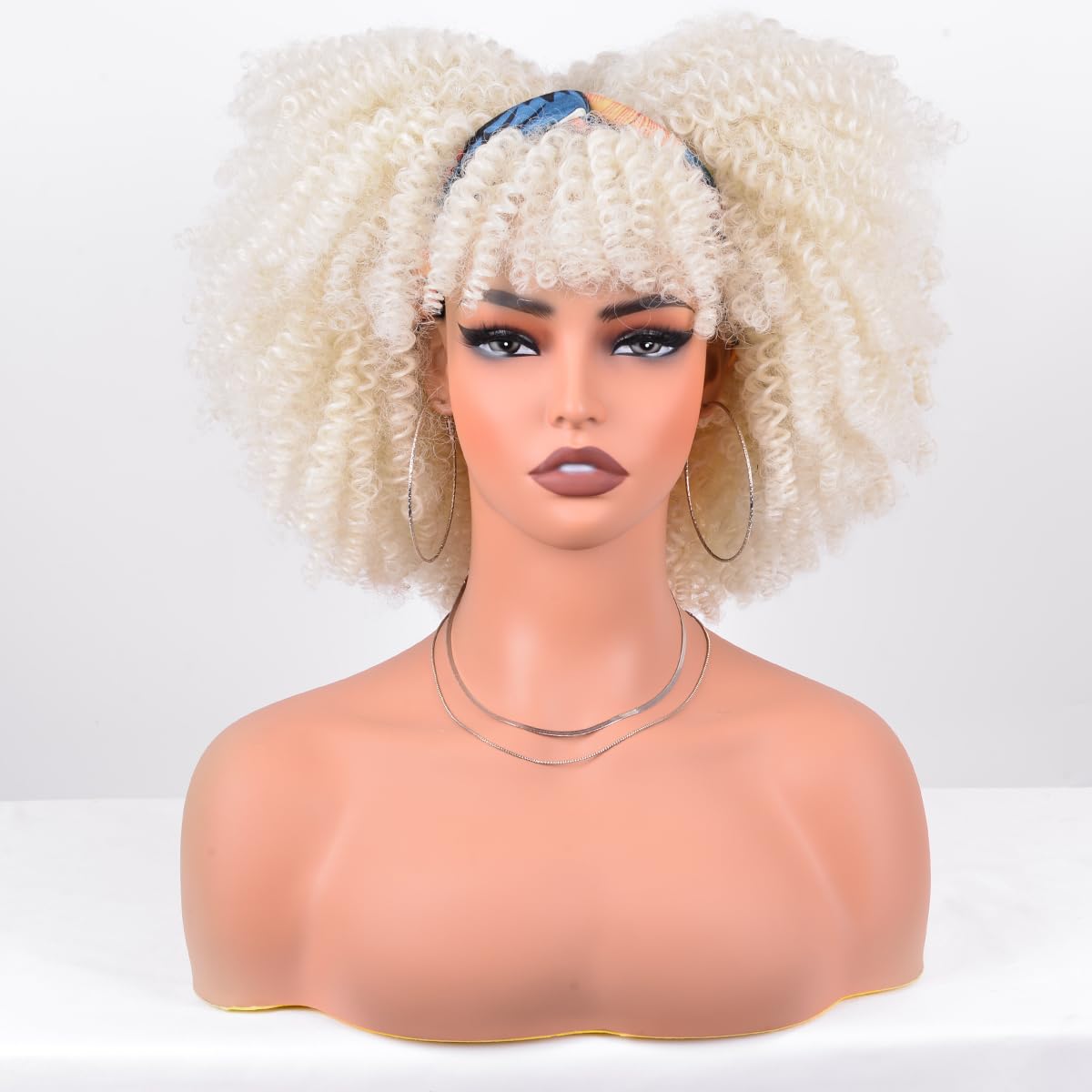 Afro Curly Wig with Bangs 12 Inches Synthetic Afro Wig for Women about 280g/Pcs Heat Resistant Black Short Kinky Curly Wigs for Daily Party