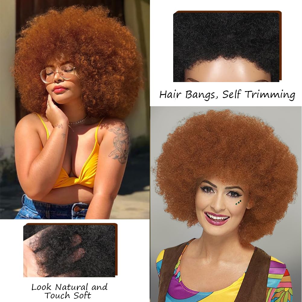 Curly Wigs for Black Women Soft Honey Blonde Short Curly Wig with Bangs Afro Loose Curls Wig for African American Women (1B/30)