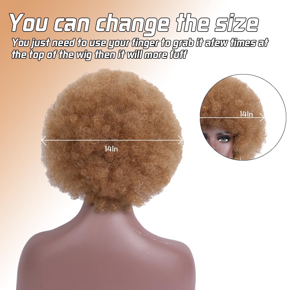Curly Wigs for Black Women Soft Honey Blonde Short Curly Wig with Bangs Afro Loose Curls Wig for African American Women (1B/30)