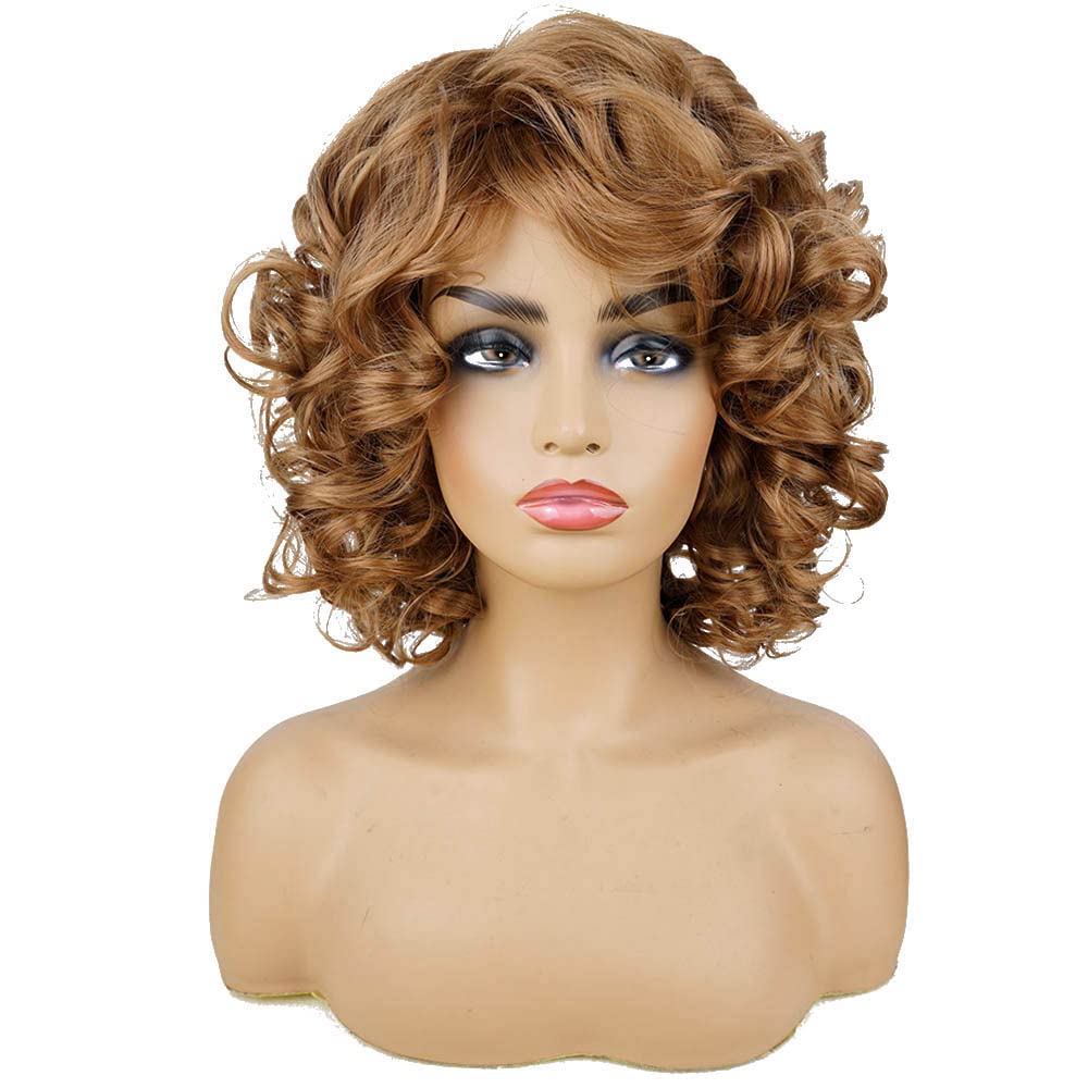 AIDUSA Short Loose Curly Wigs for Black Women Afro Wig for Black Women Curly Wig for Women Synthetic Wigs for Women Fluffy Natural Soft Hair (#1B Natural Black)