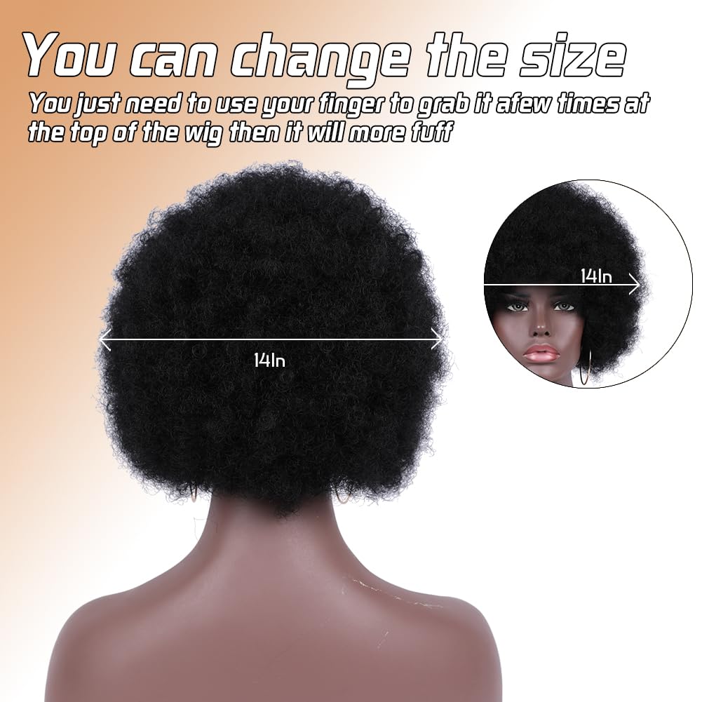 Curly Wigs for Black Women Soft Honey Blonde Short Curly Wig with Bangs Afro Loose Curls Wig for African American Women (1B/30)