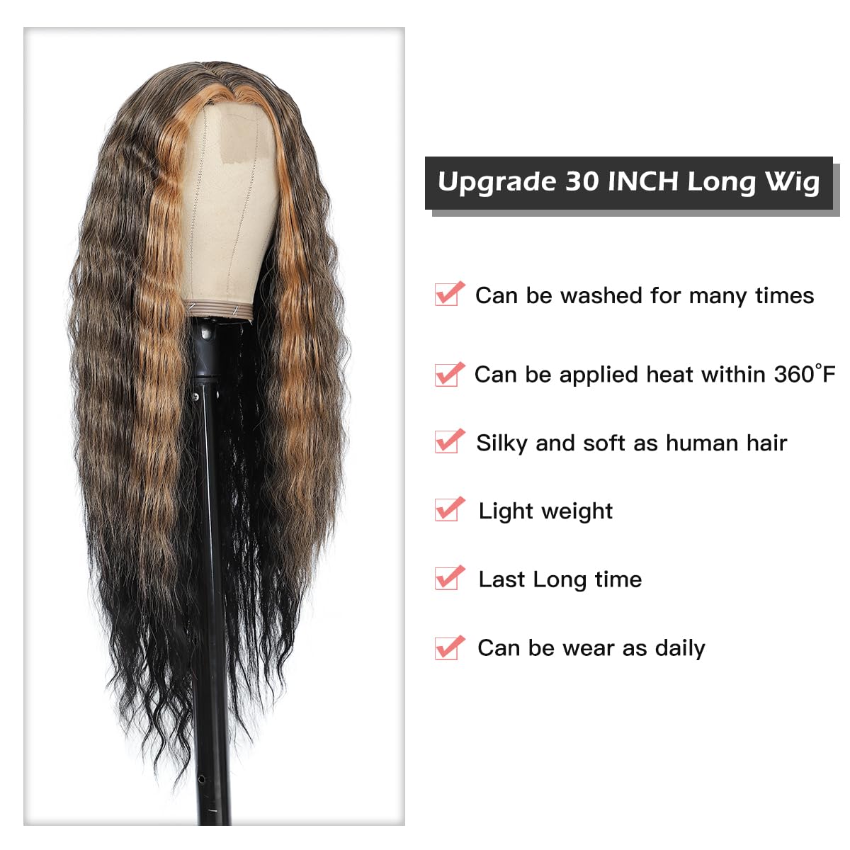 30 Inch Synthetic Curly Wigs for Women Long Black Hair Wig Lace Front 4" Simulated Scalp Natural Loose Deep Wave Crimps Curls Wig As Hair Replacement Wigs 1B