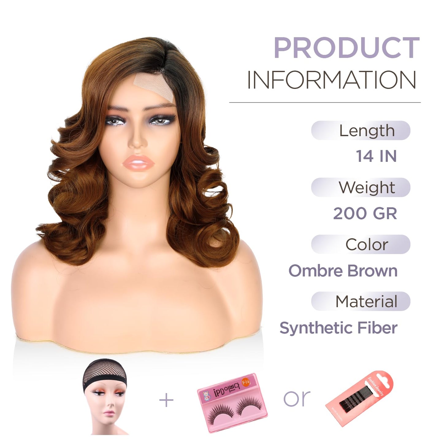 WIGER Short Wavy Wigs for Women Black Loose Wave Bob Hair Wig 14 Inch Side Part Big Curly Glueless Lace Part Hair Synthetic Curly Wig for Daily or Party