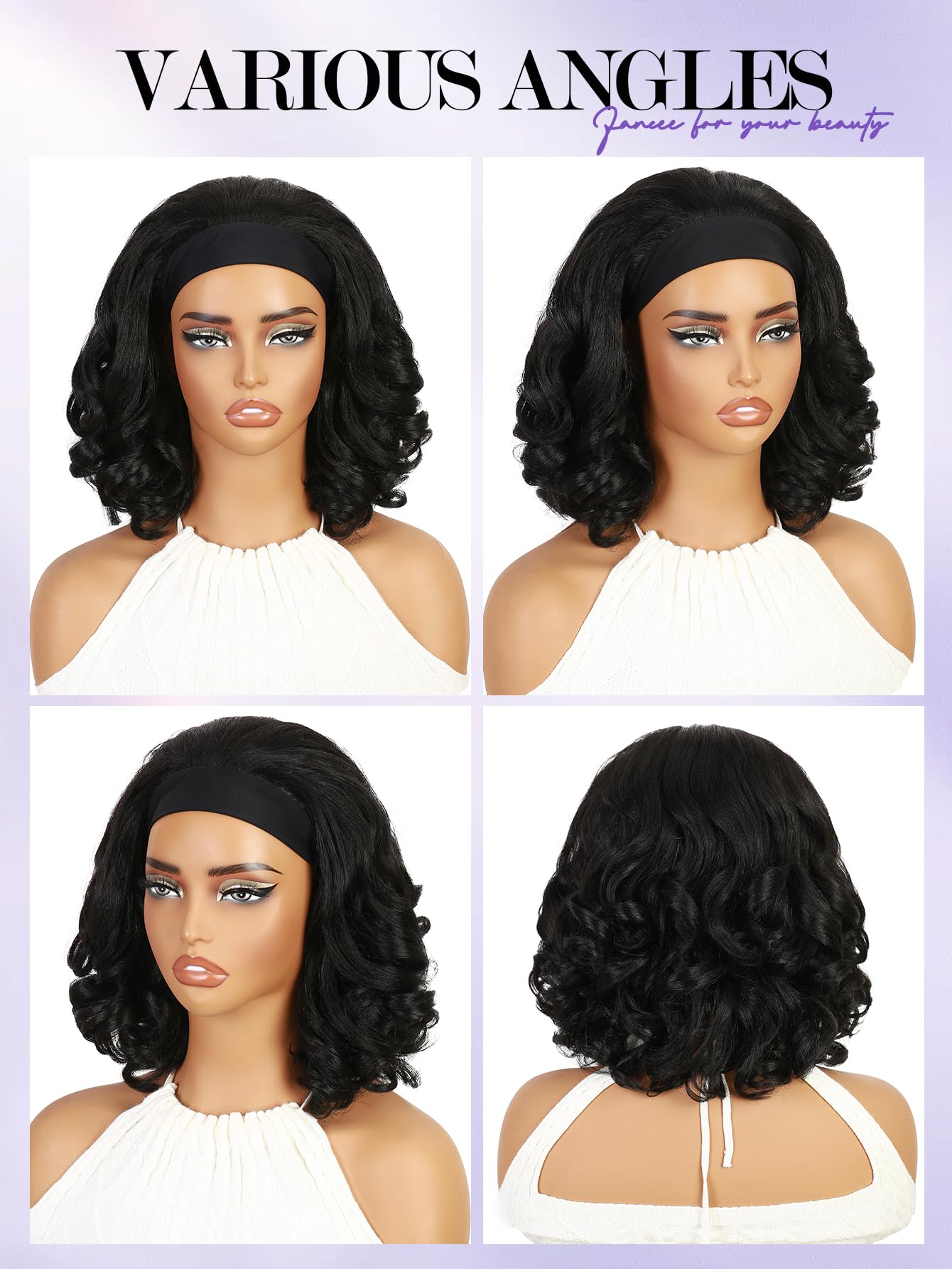 Yaki Wavy Headband Wigs for Black Women 26 Inch Black Kinky Straight Wear and Go Wig with Curly Wavy Ends Synthetic Glueless Half Wig with Headbands Attached Blow Out Style Natural Hair Texture
