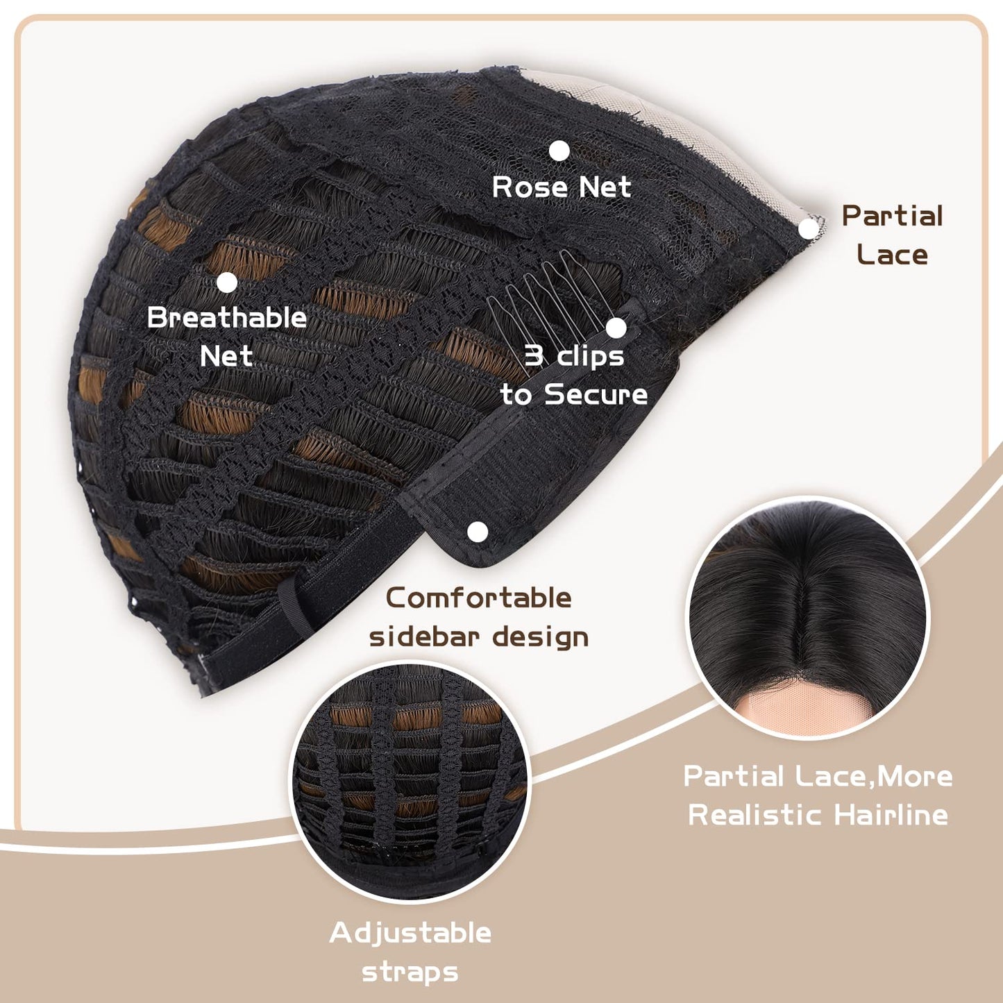 WIGER Short Wavy Wigs for Women Black Loose Wave Bob Hair Wig 14 Inch Side Part Big Curly Glueless Lace Part Hair Synthetic Curly Wig for Daily or Party