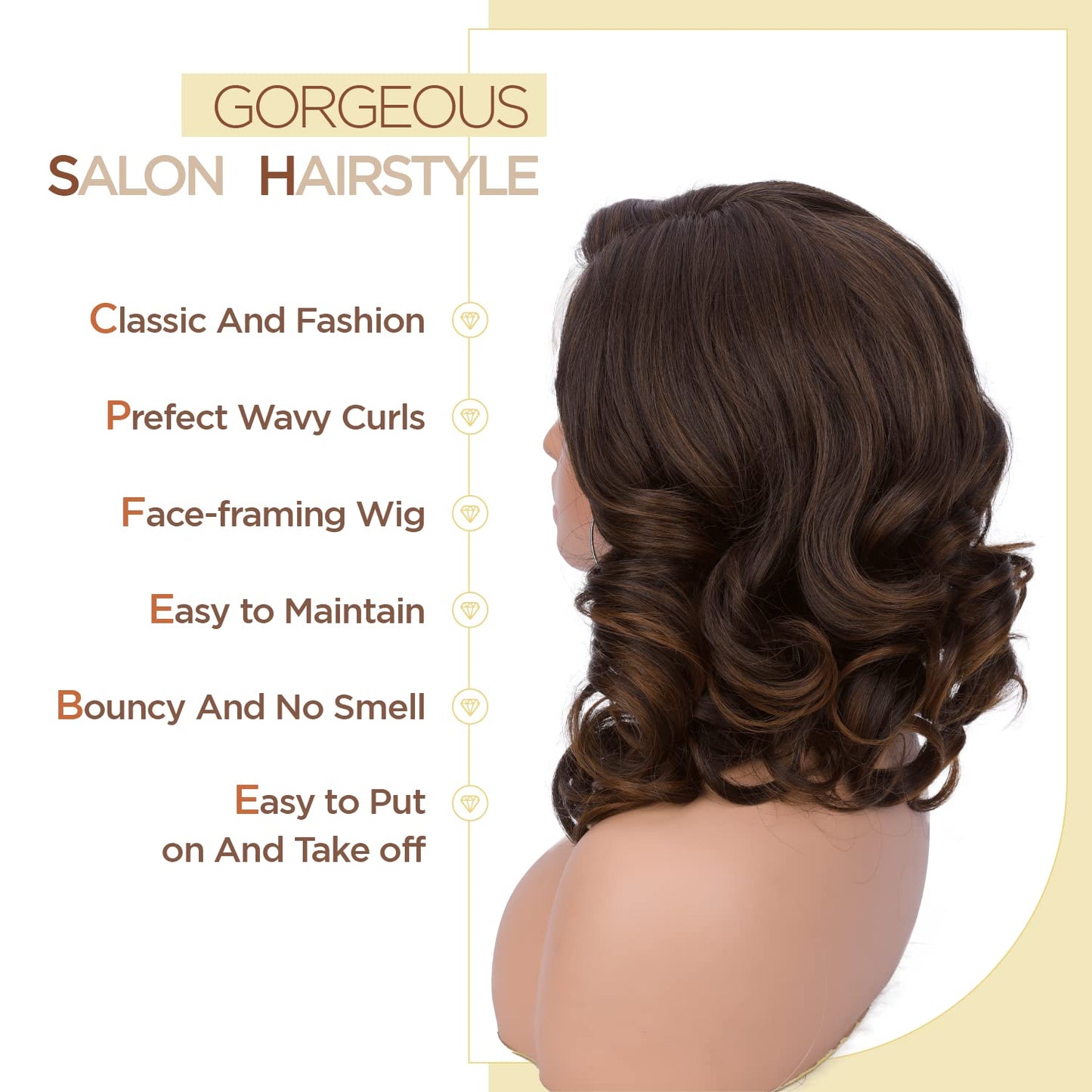 WIGER Short Wavy Wigs for Women Black Loose Wave Bob Hair Wig 14 Inch Side Part Big Curly Glueless Lace Part Hair Synthetic Curly Wig for Daily or Party
