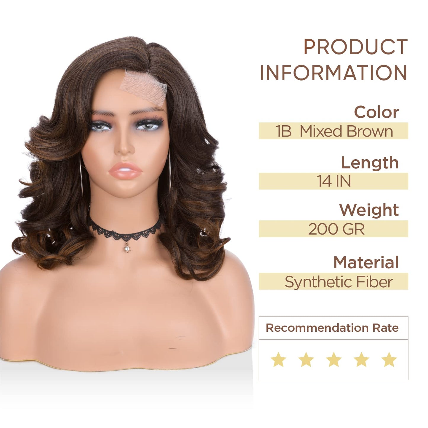 WIGER Short Wavy Wigs for Women Black Loose Wave Bob Hair Wig 14 Inch Side Part Big Curly Glueless Lace Part Hair Synthetic Curly Wig for Daily or Party