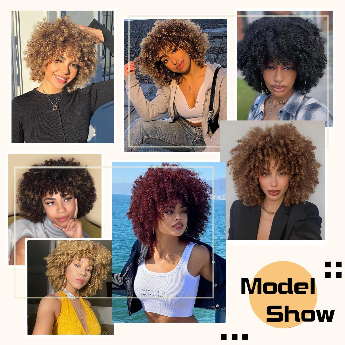 Afro Curly Wig with Bangs 12 Inches Synthetic Afro Wig for Women about 280g/Pcs Heat Resistant Black Short Kinky Curly Wigs for Daily Party