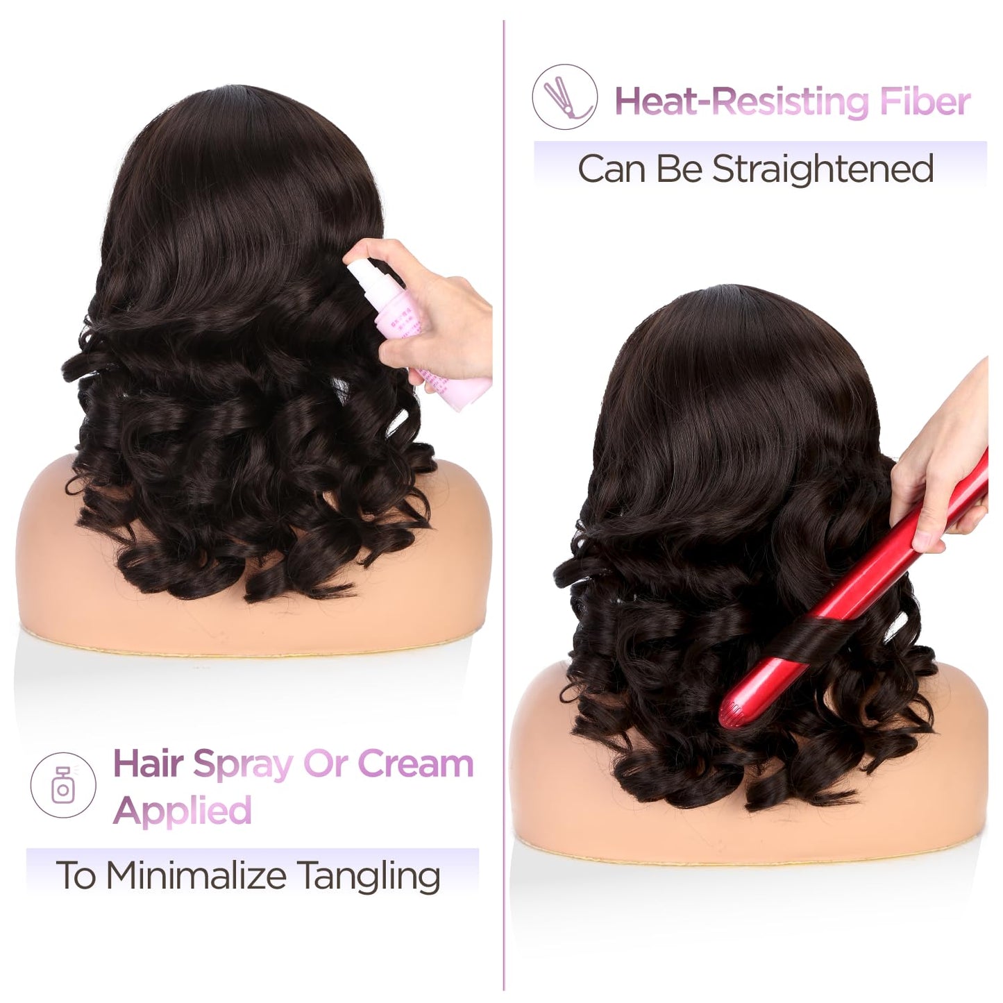 WIGER Short Wavy Wigs for Women Black Loose Wave Bob Hair Wig 14 Inch Side Part Big Curly Glueless Lace Part Hair Synthetic Curly Wig for Daily or Party