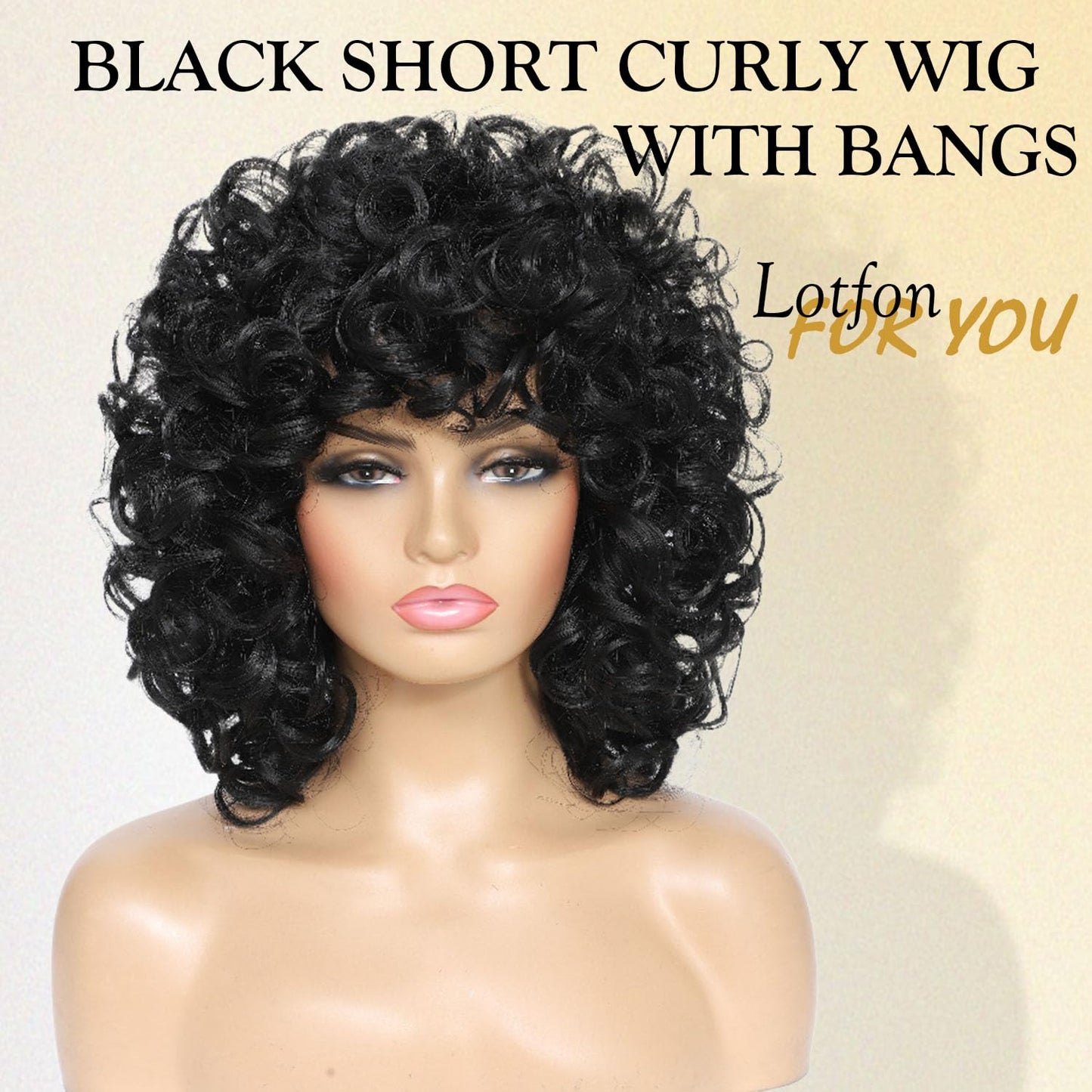 Curly Wigs for Black Women Soft Honey Blonde Short Curly Wig with Bangs Afro Loose Curls Wig for African American Women (1B/30)