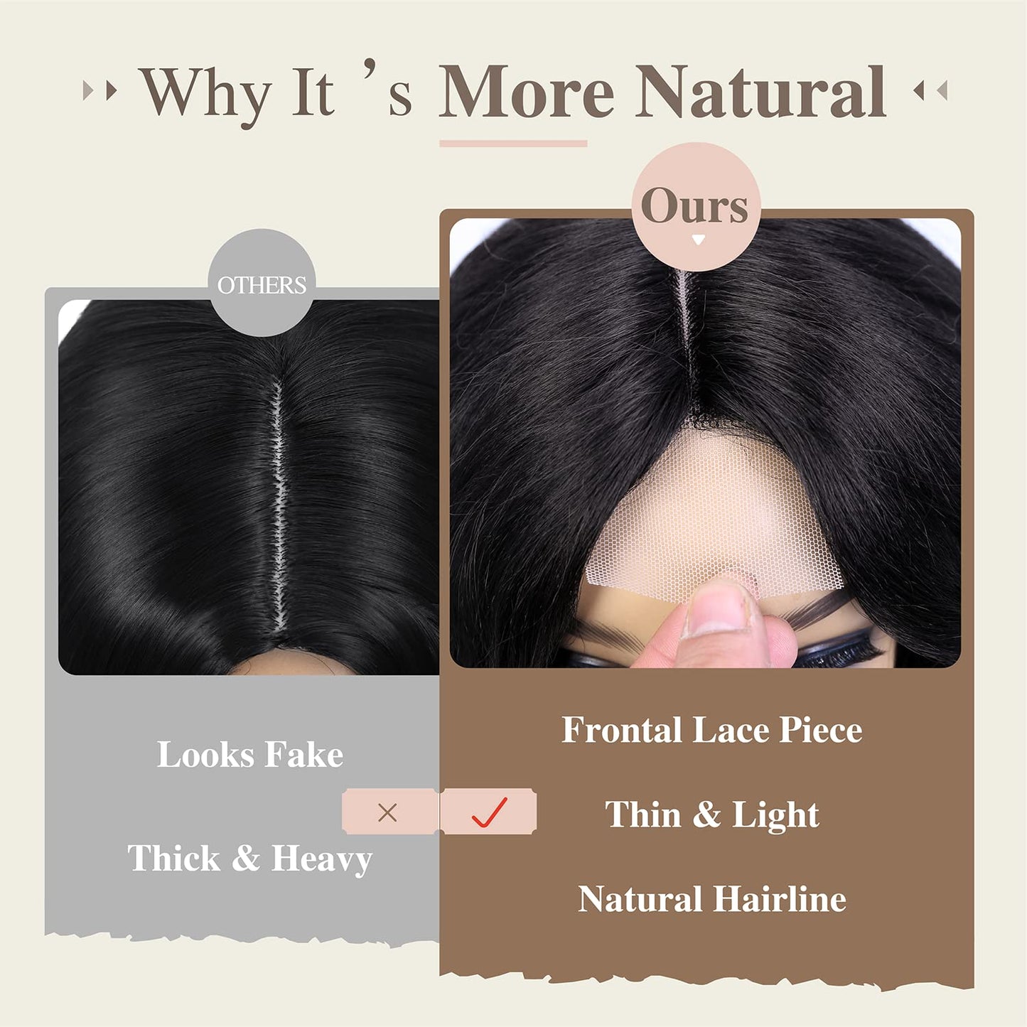 WIGER Short Wavy Wigs for Women Black Loose Wave Bob Hair Wig 14 Inch Side Part Big Curly Glueless Lace Part Hair Synthetic Curly Wig for Daily or Party