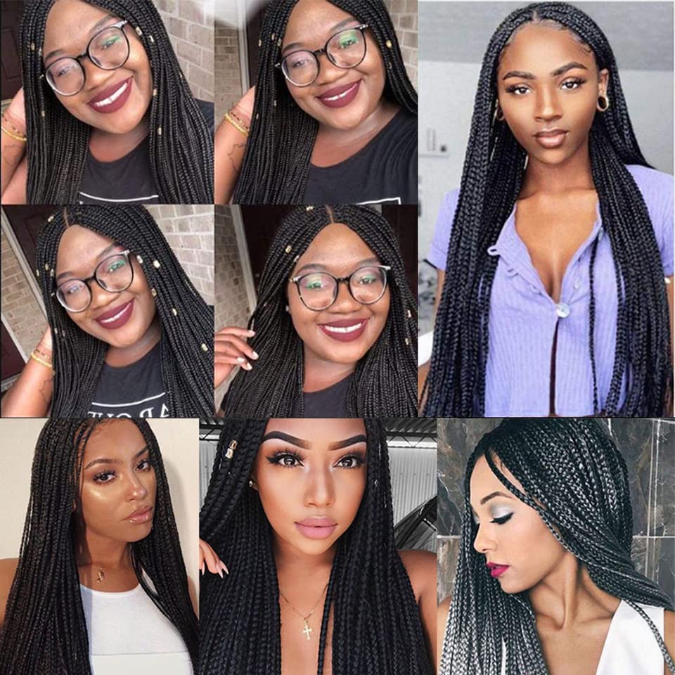Box Braid Wig Synthetic Short Bob Wig Box Braided Wig with Bangs Cornrow Braided Wigs for Black Women (10 inches, Brown)
