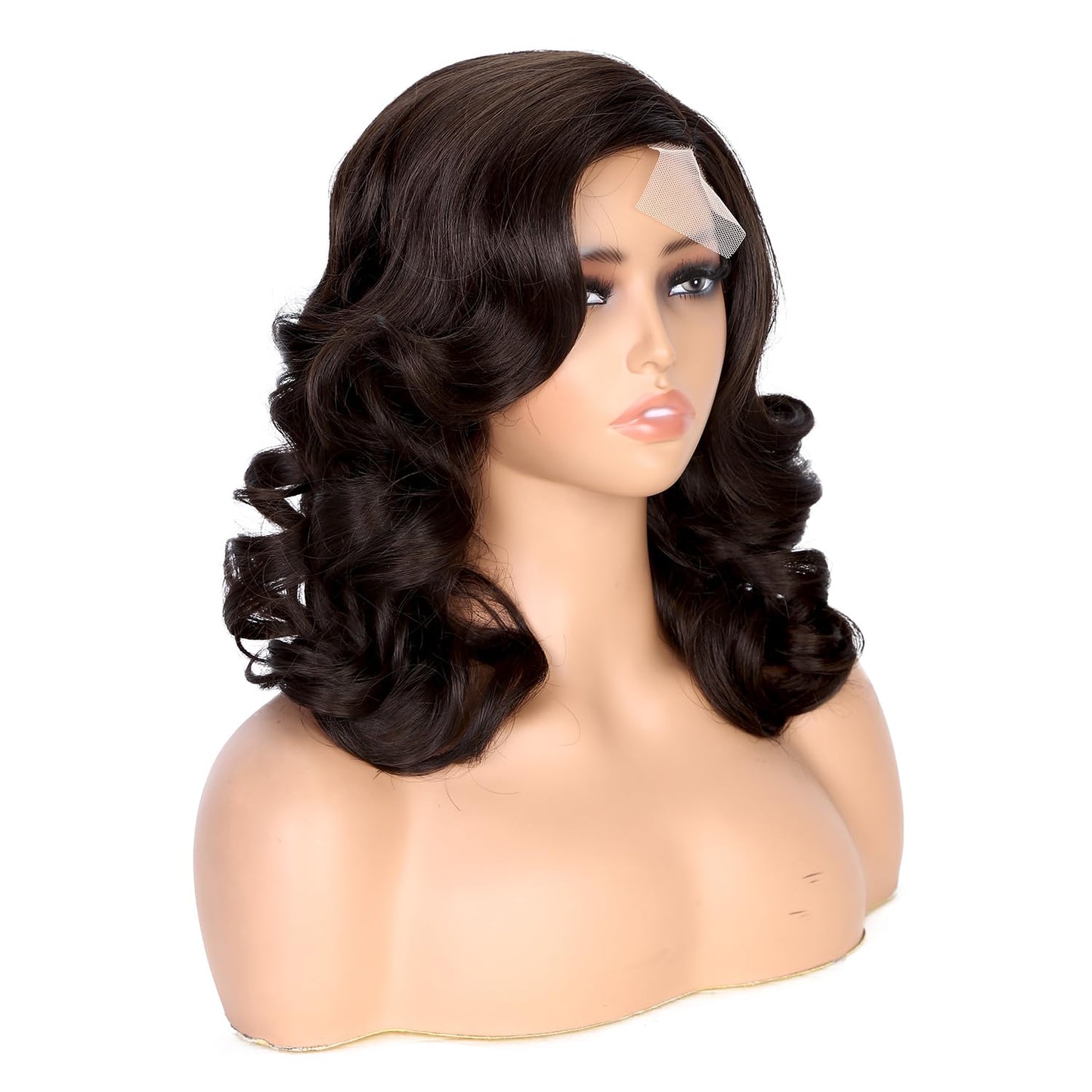 WIGER Short Wavy Wigs for Women Black Loose Wave Bob Hair Wig 14 Inch Side Part Big Curly Glueless Lace Part Hair Synthetic Curly Wig for Daily or Party