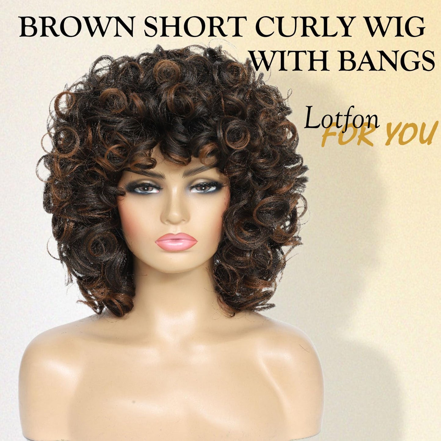 Curly Wigs for Black Women Soft Honey Blonde Short Curly Wig with Bangs Afro Loose Curls Wig for African American Women (1B/30)