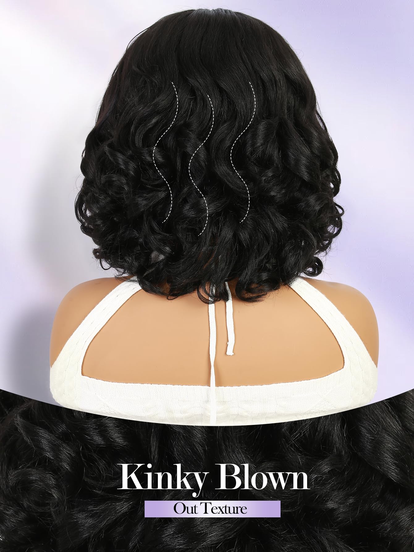 Yaki Wavy Headband Wigs for Black Women 26 Inch Black Kinky Straight Wear and Go Wig with Curly Wavy Ends Synthetic Glueless Half Wig with Headbands Attached Blow Out Style Natural Hair Texture