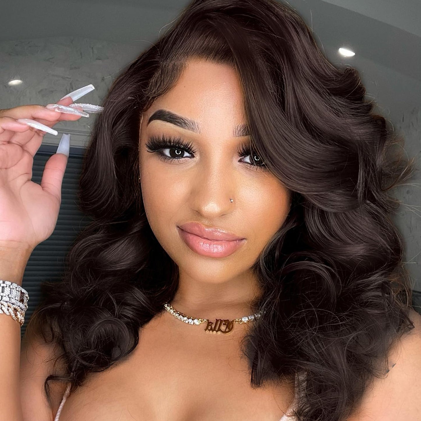 WIGER Short Wavy Wigs for Women Black Loose Wave Bob Hair Wig 14 Inch Side Part Big Curly Glueless Lace Part Hair Synthetic Curly Wig for Daily or Party