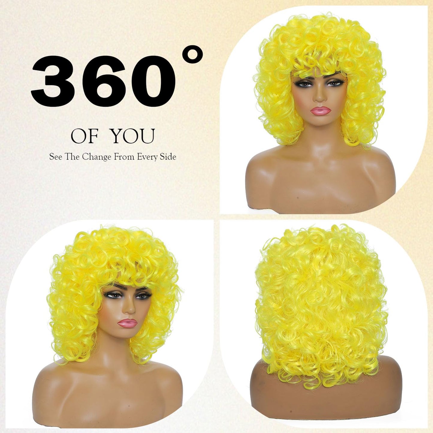 Curly Wigs for Black Women Soft Honey Blonde Short Curly Wig with Bangs Afro Loose Curls Wig for African American Women (1B/30)