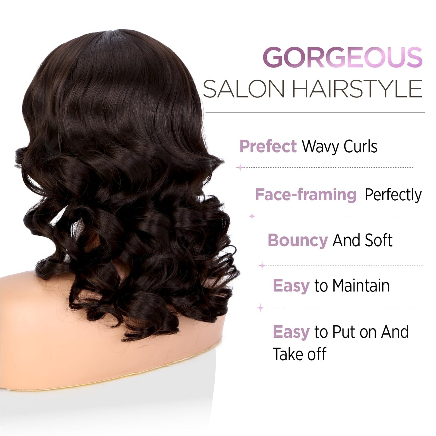WIGER Short Wavy Wigs for Women Black Loose Wave Bob Hair Wig 14 Inch Side Part Big Curly Glueless Lace Part Hair Synthetic Curly Wig for Daily or Party