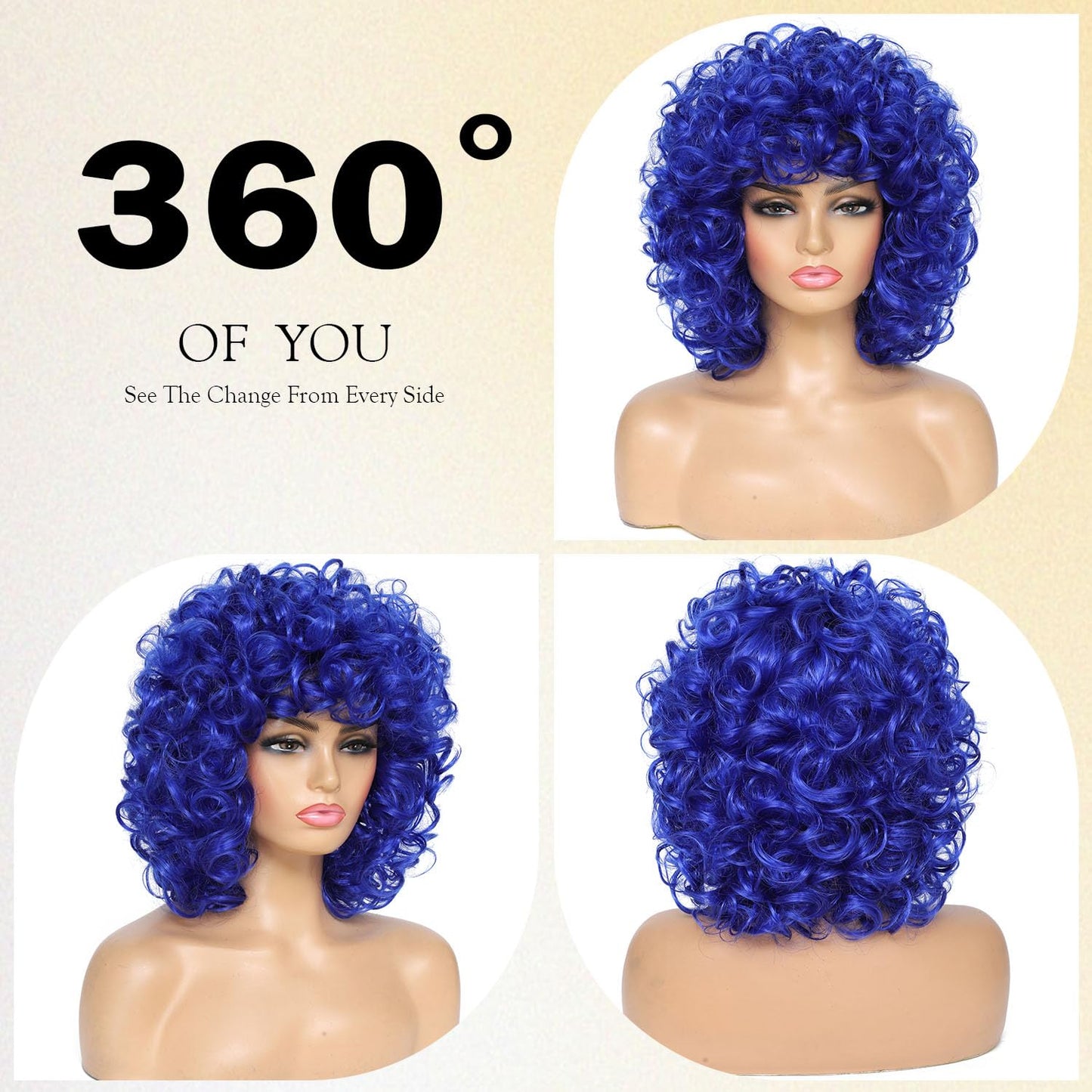 Curly Wigs for Black Women Soft Honey Blonde Short Curly Wig with Bangs Afro Loose Curls Wig for African American Women (1B/30)
