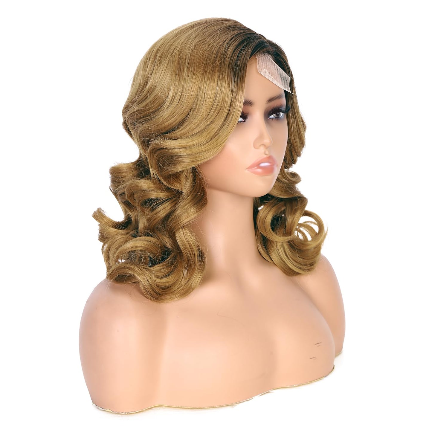 WIGER Short Wavy Wigs for Women Black Loose Wave Bob Hair Wig 14 Inch Side Part Big Curly Glueless Lace Part Hair Synthetic Curly Wig for Daily or Party