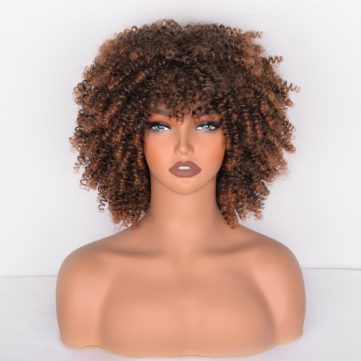 Afro Curly Wig with Bangs 12 Inches Synthetic Afro Wig for Women about 280g/Pcs Heat Resistant Black Short Kinky Curly Wigs for Daily Party