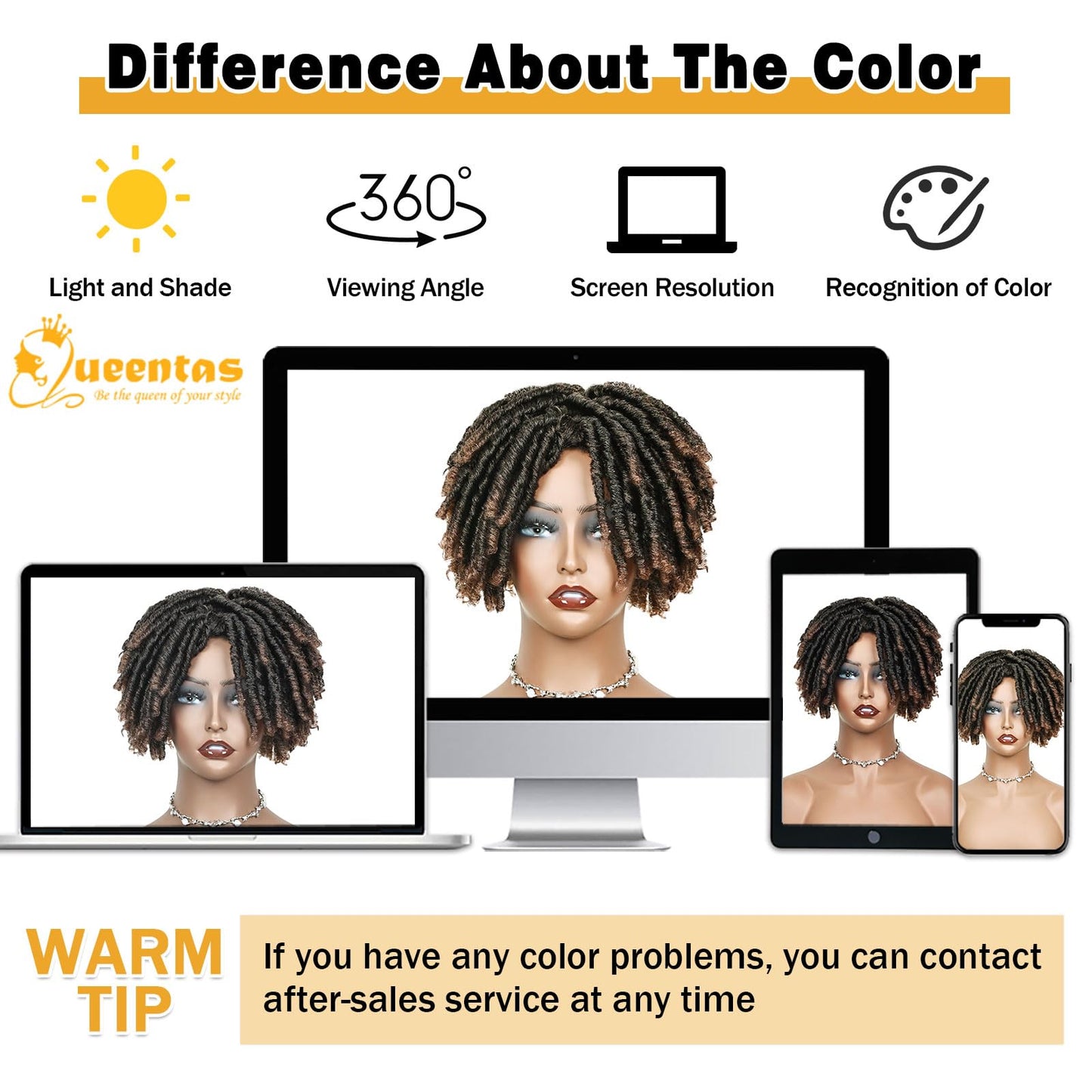 QUEENTAS Dreadlock Wigs for Black Women and Men Short Curly Big Afro Braided Wigs Faux Locs Twist Braiding Synthetic Wigs (Black to Brown)