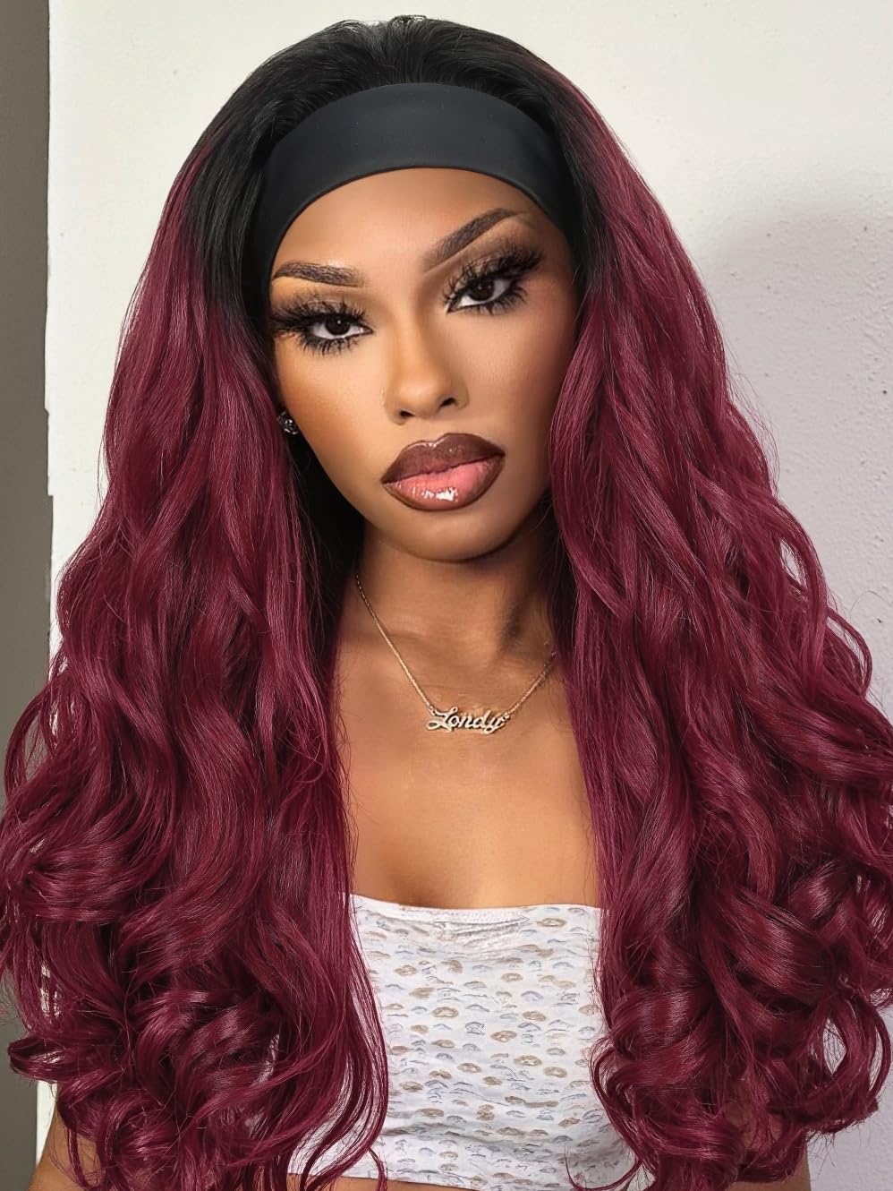 Yaki Wavy Headband Wigs for Black Women 26 Inch Black Kinky Straight Wear and Go Wig with Curly Wavy Ends Synthetic Glueless Half Wig with Headbands Attached Blow Out Style Natural Hair Texture