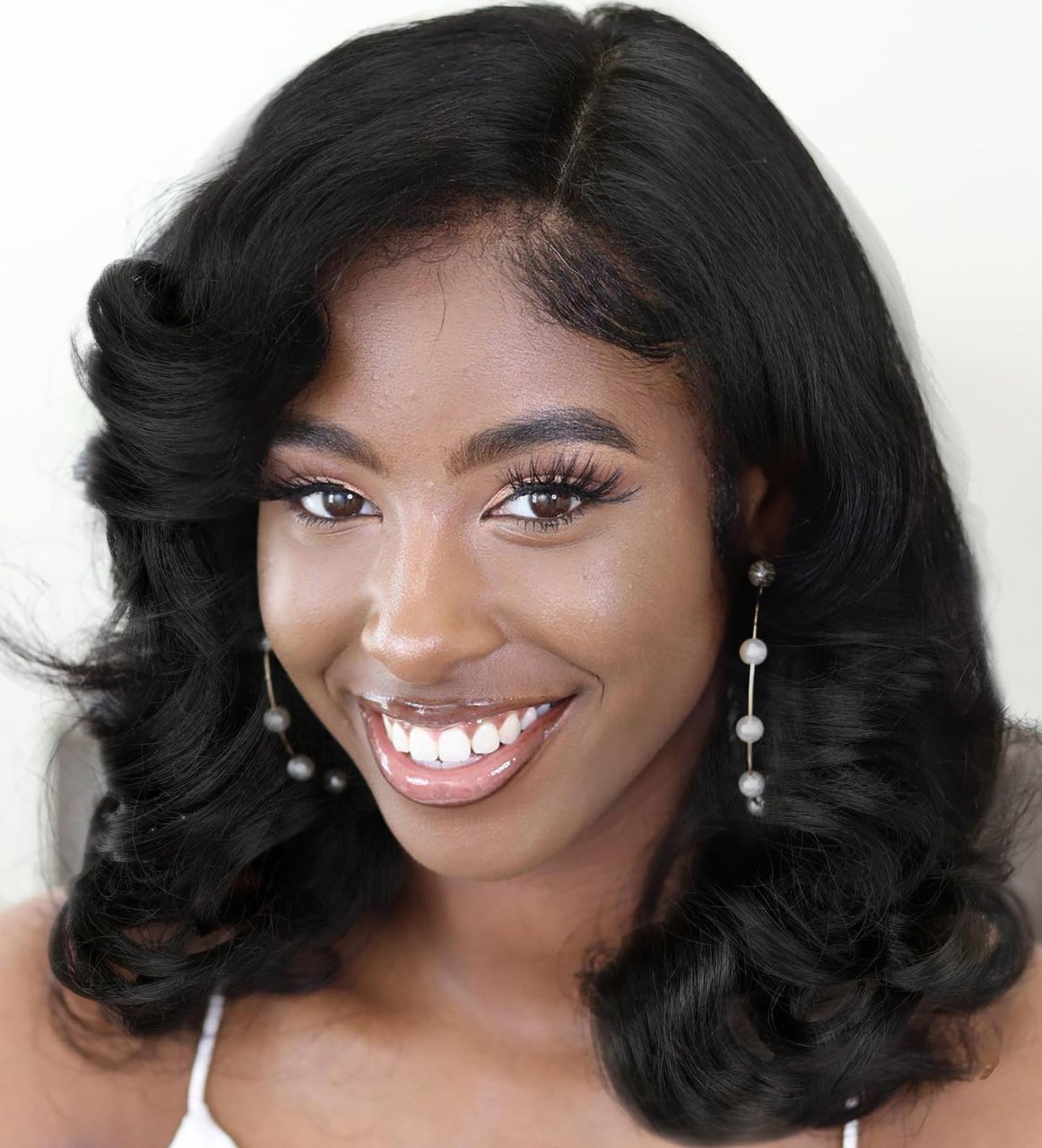 WIGER Short Wavy Wigs for Women Black Loose Wave Bob Hair Wig 14 Inch Side Part Big Curly Glueless Lace Part Hair Synthetic Curly Wig for Daily or Party