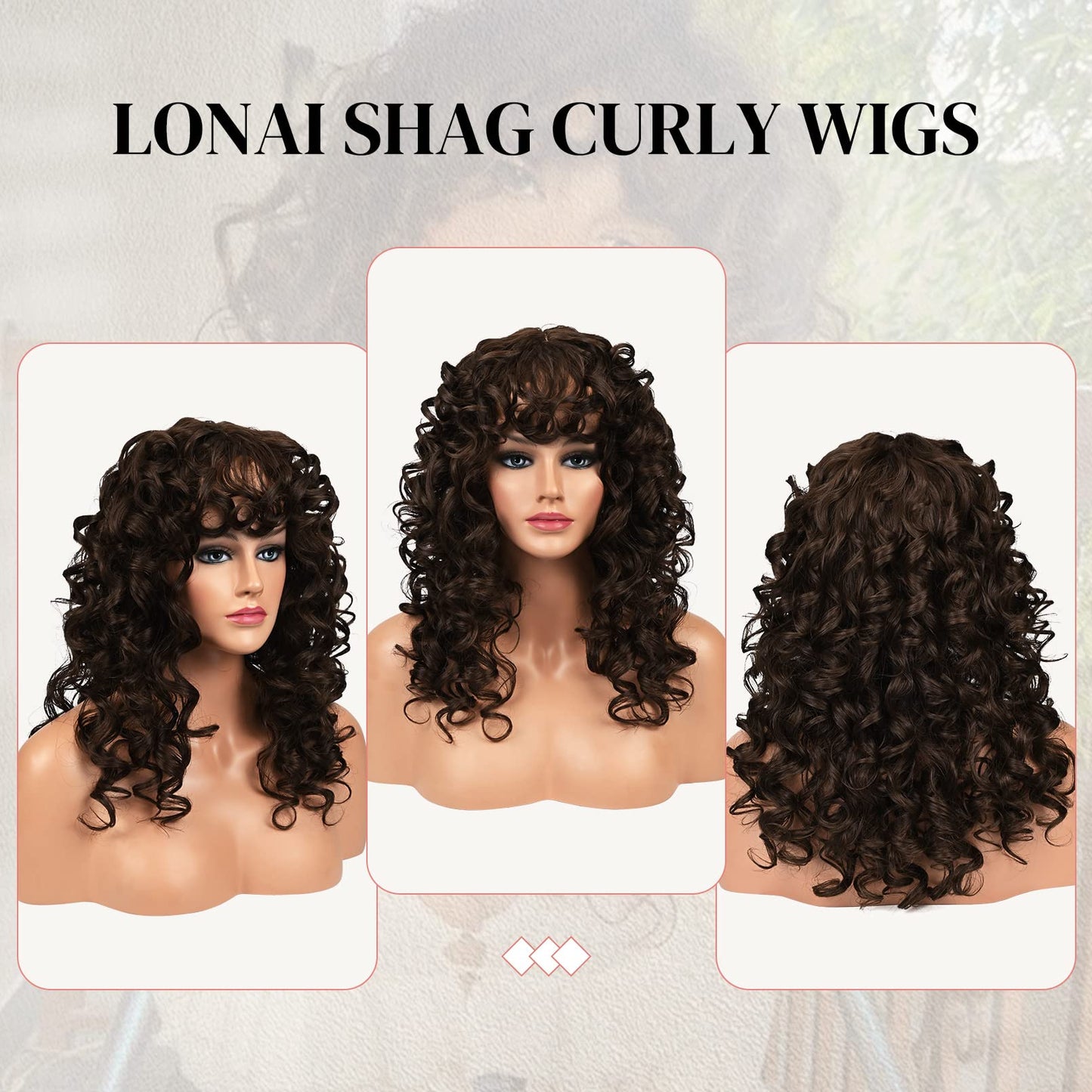 LONAI Curly Wig with Bangs for Black Women Long Black Kinky Wigs with Wispy Bangs WIG006 Curly Gorgeous Fringe Synthetic Wig for Daily Use Party Cosplay-Black