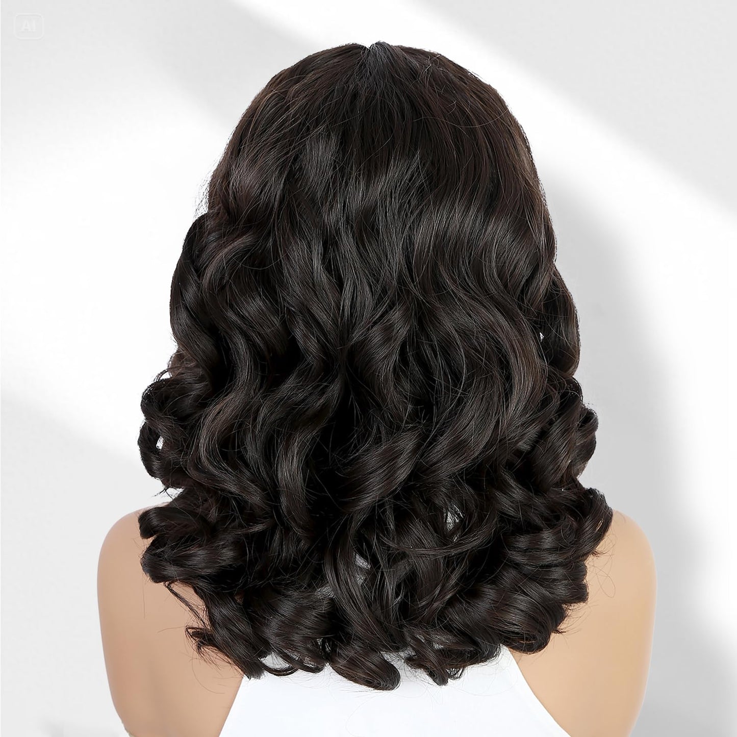 WIGER Short Wavy Wigs for Women Black Loose Wave Bob Hair Wig 14 Inch Side Part Big Curly Glueless Lace Part Hair Synthetic Curly Wig for Daily or Party