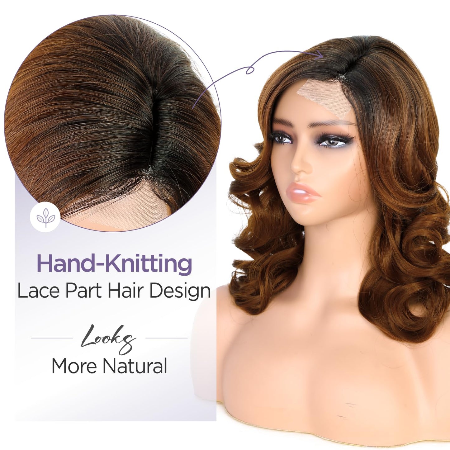 WIGER Short Wavy Wigs for Women Black Loose Wave Bob Hair Wig 14 Inch Side Part Big Curly Glueless Lace Part Hair Synthetic Curly Wig for Daily or Party