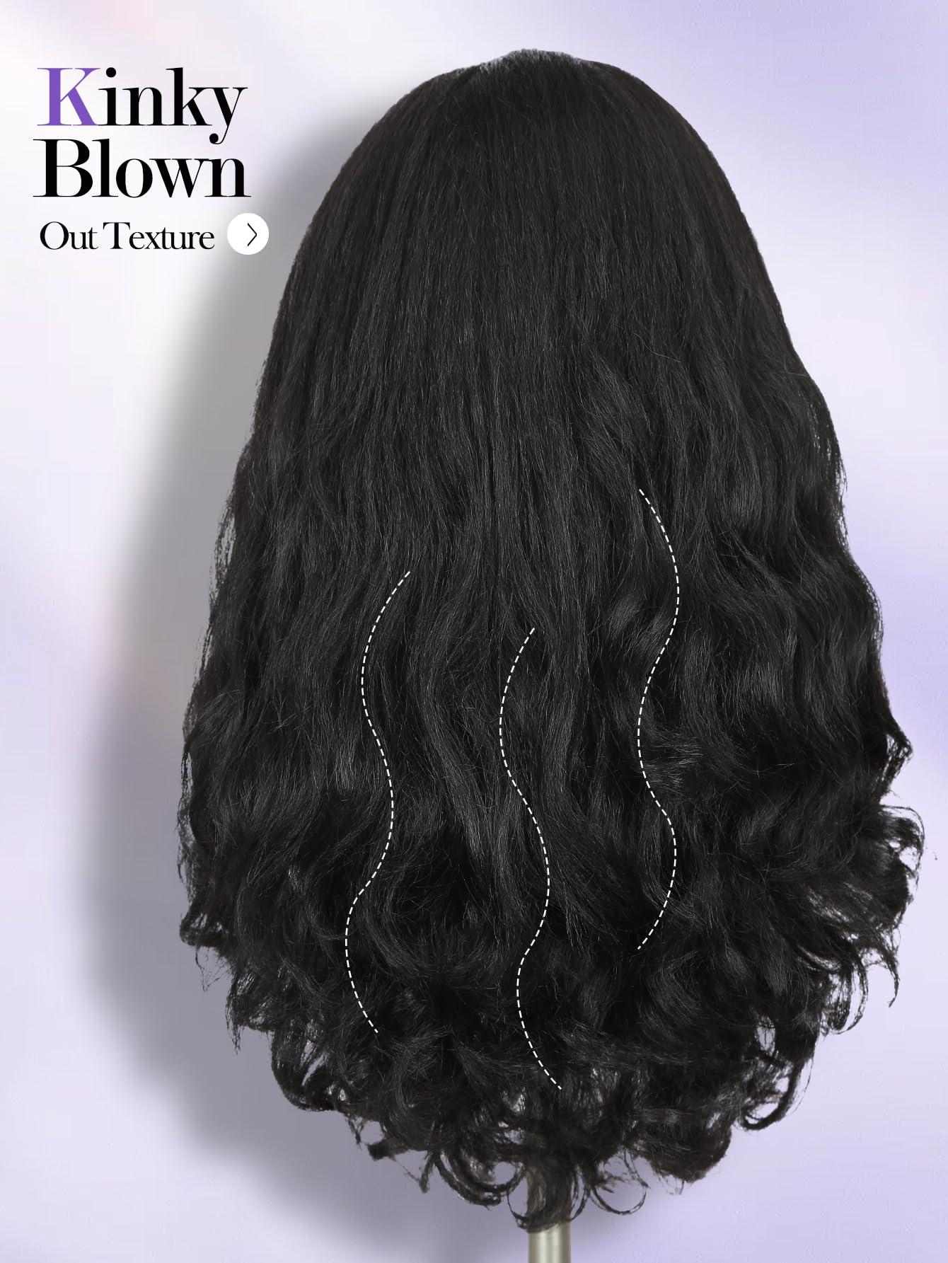 Yaki Wavy Headband Wigs for Black Women 26 Inch Black Kinky Straight Wear and Go Wig with Curly Wavy Ends Synthetic Glueless Half Wig with Headbands Attached Blow Out Style Natural Hair Texture